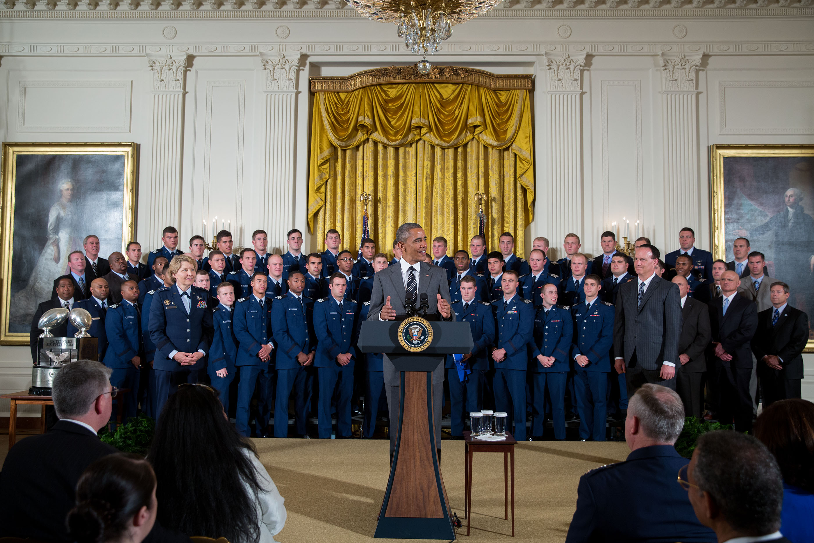 President Obama presenting the Commander in Chief's trophy 2015