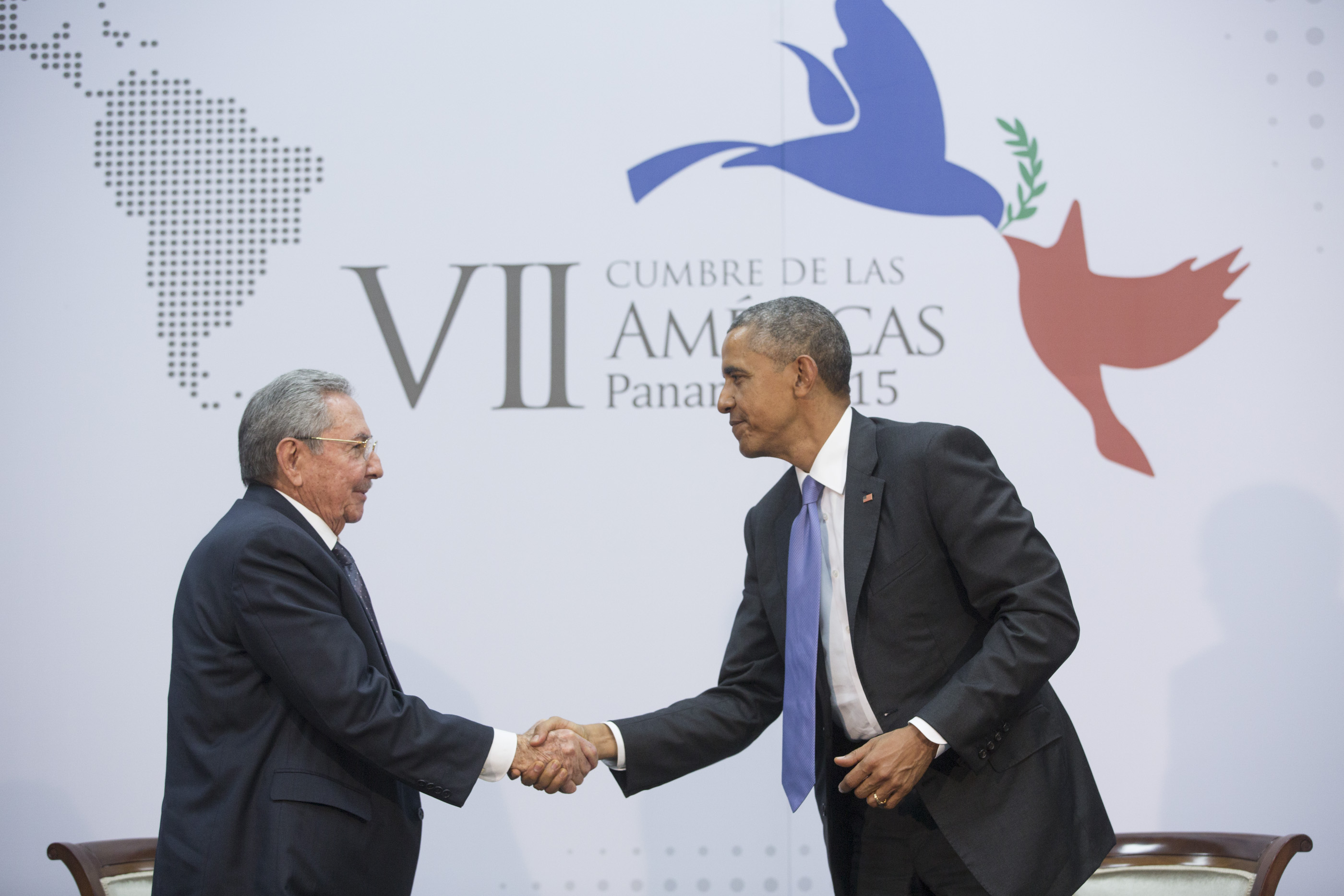 President Obama participates in a pull aside with Raul Castro