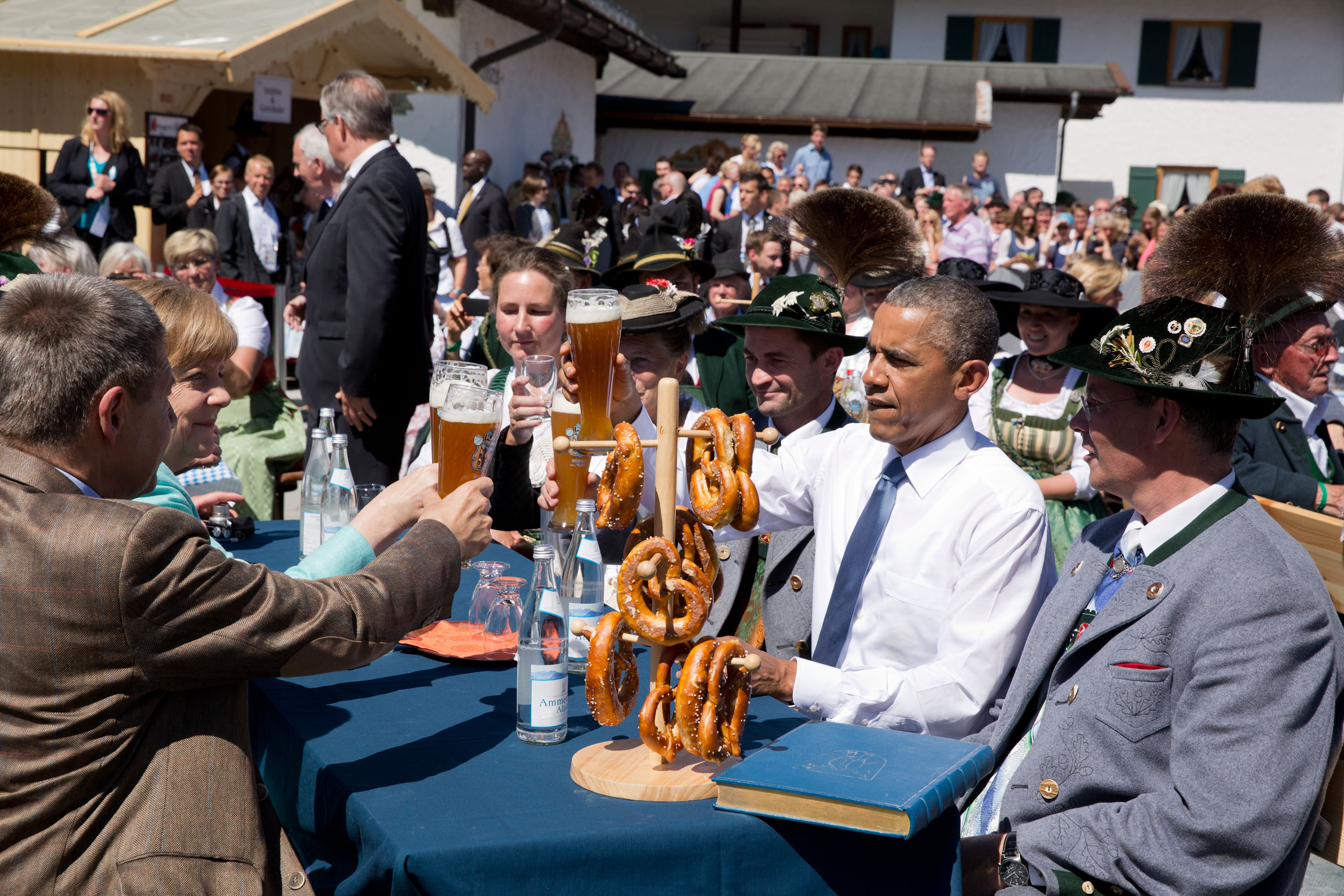 President Obama toasts with Germany's Angela Merkel