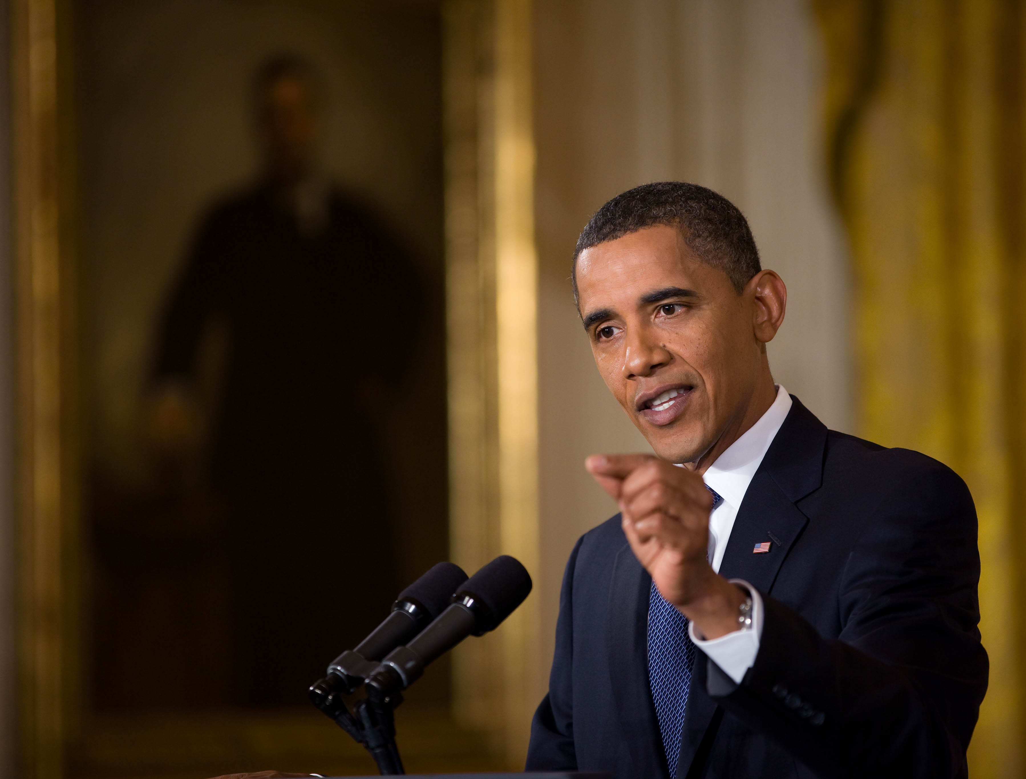 President Barack Obama Holds a News Conference in the East Room of the White House