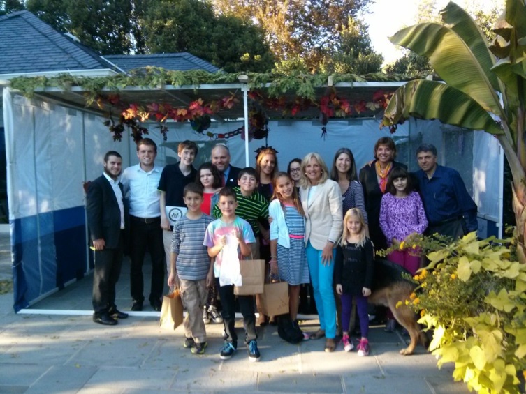 After the sukkah was up, Dr. Biden (and Champ) made a surprise visit to the sukkah….