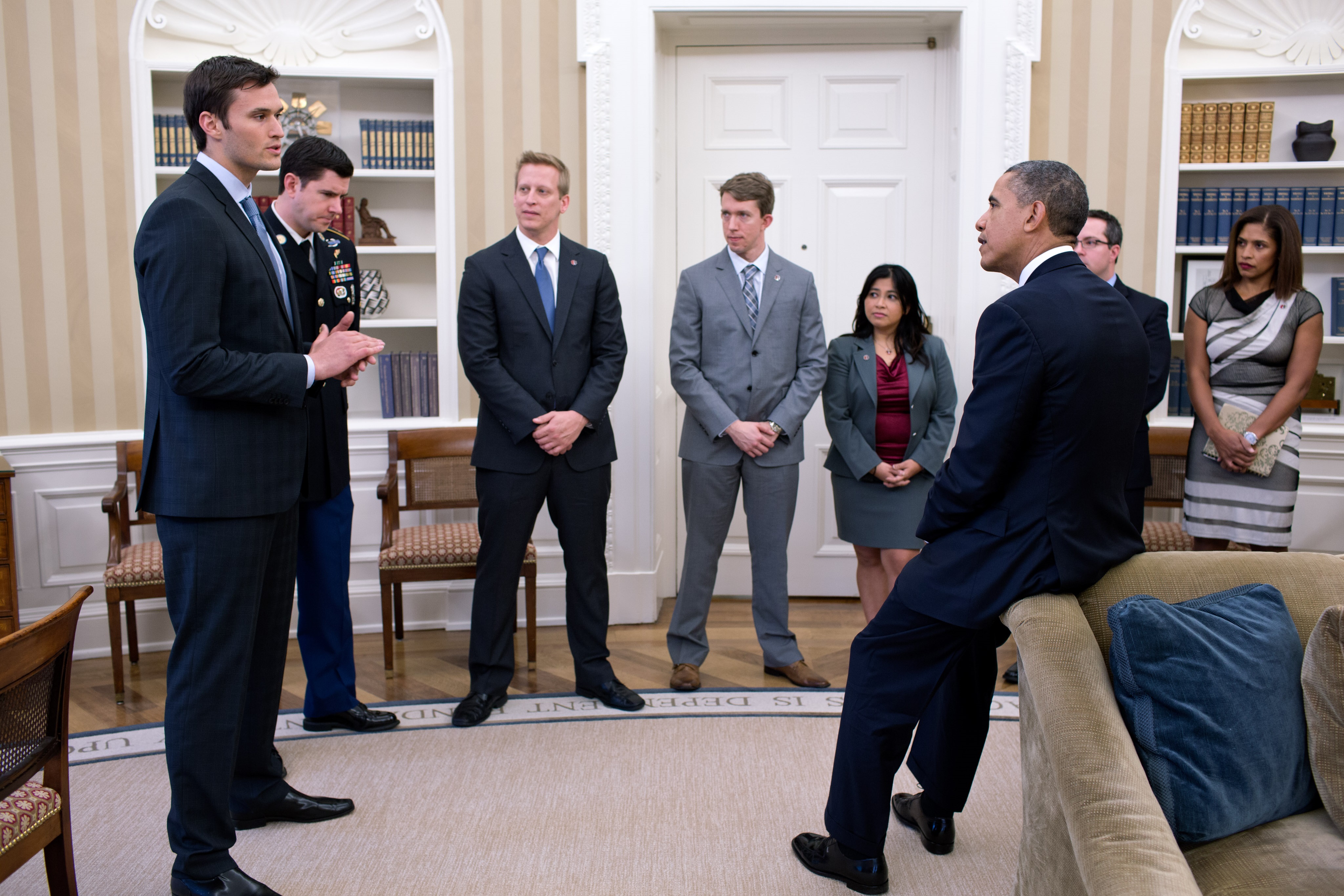 President Obama talking with Team Rubicon in the Oval Office