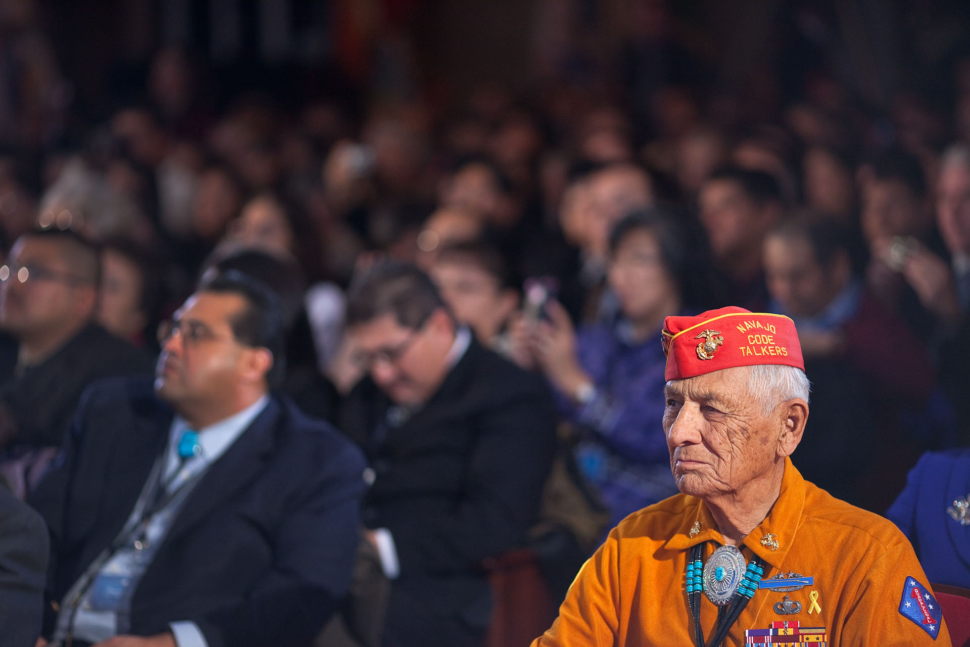 A Navajo Code Talker from WWII Listens to President Barack Obama at the Tribal Nations Conference