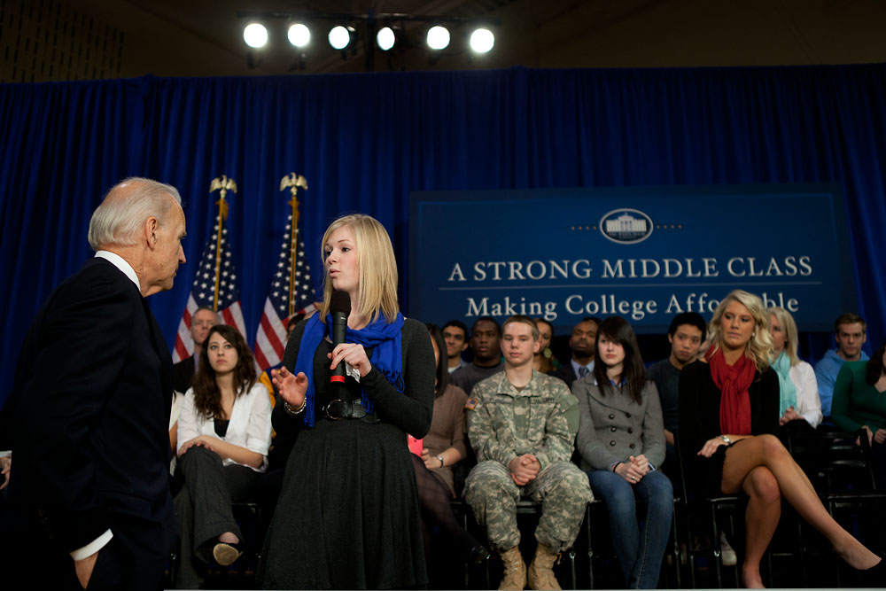 Vice President Joe Biden witha student at Lincoln High School in Gahanna, Ohio