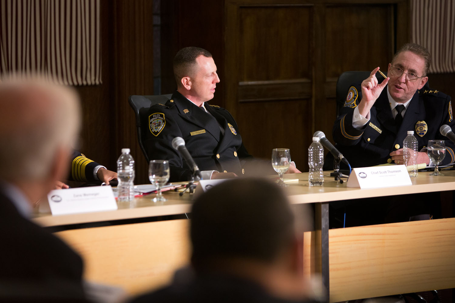 Vice President Joe Biden listens as Chief Thomas Hyers of the Springettsbury police department talks