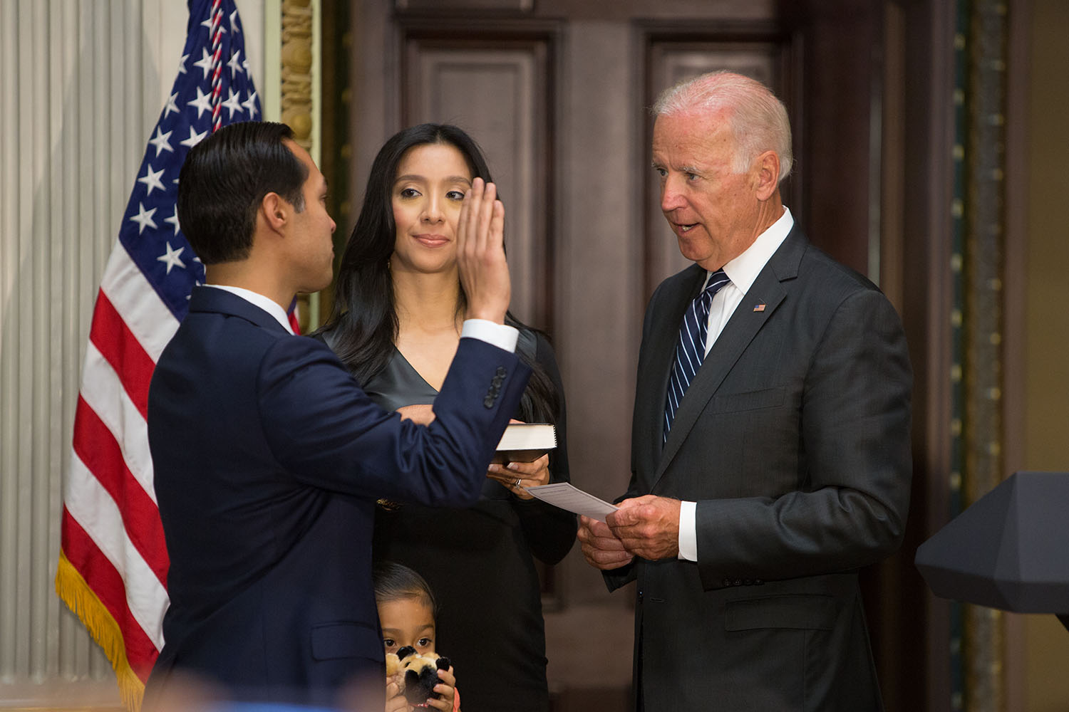 Vice President Joe Biden ceremonially swears in Julian Castro as Secretary of Housing and Urban Development