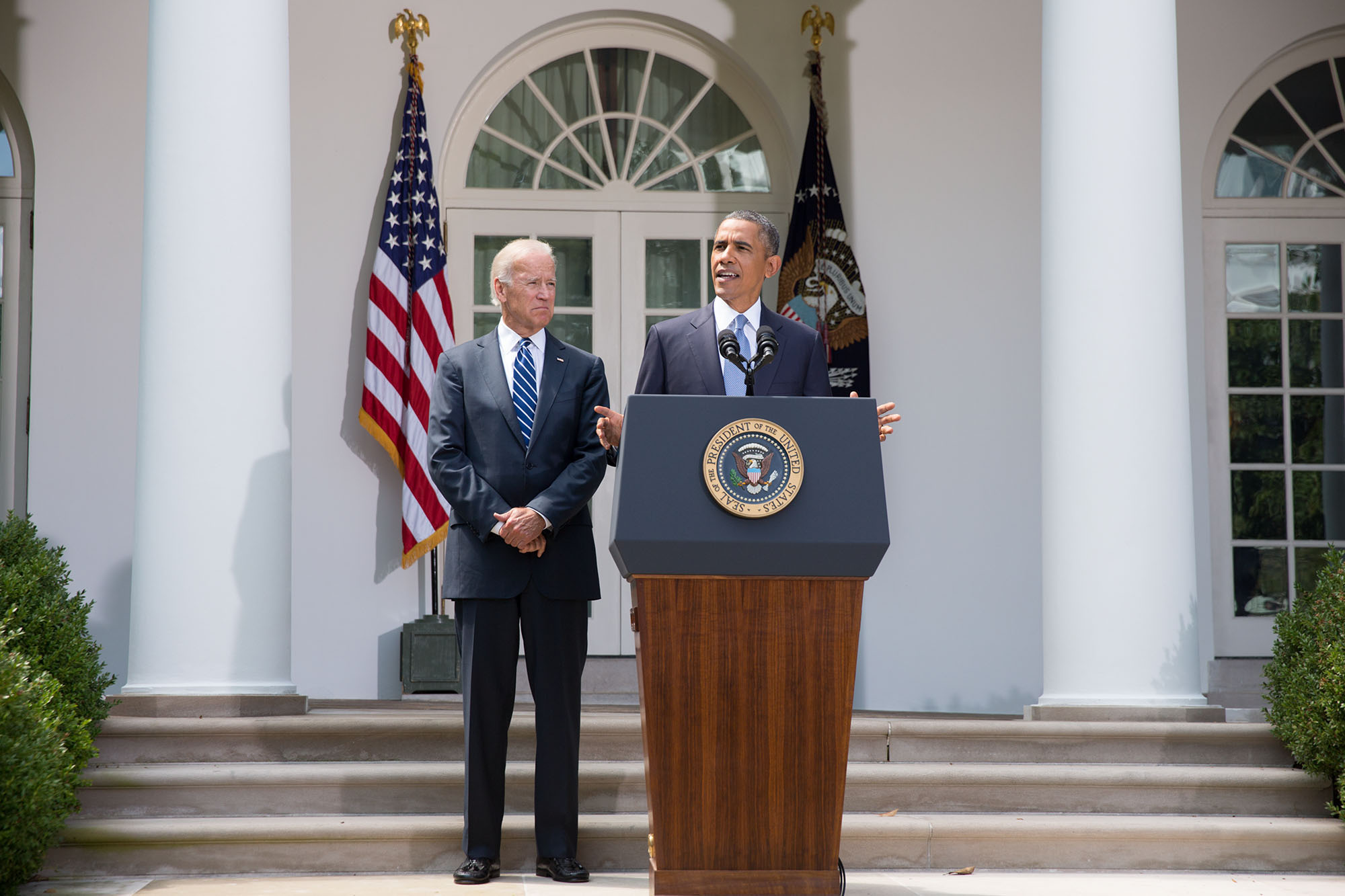 President Barack Obama makes a statement on the situation in Syria, with Vice President Joe Biden, in the Rose Garden