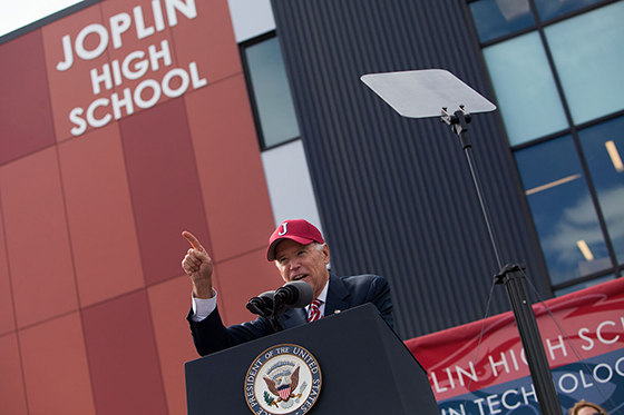 Vice President Joe Biden speaks at the Joplin High School dedication ceremony