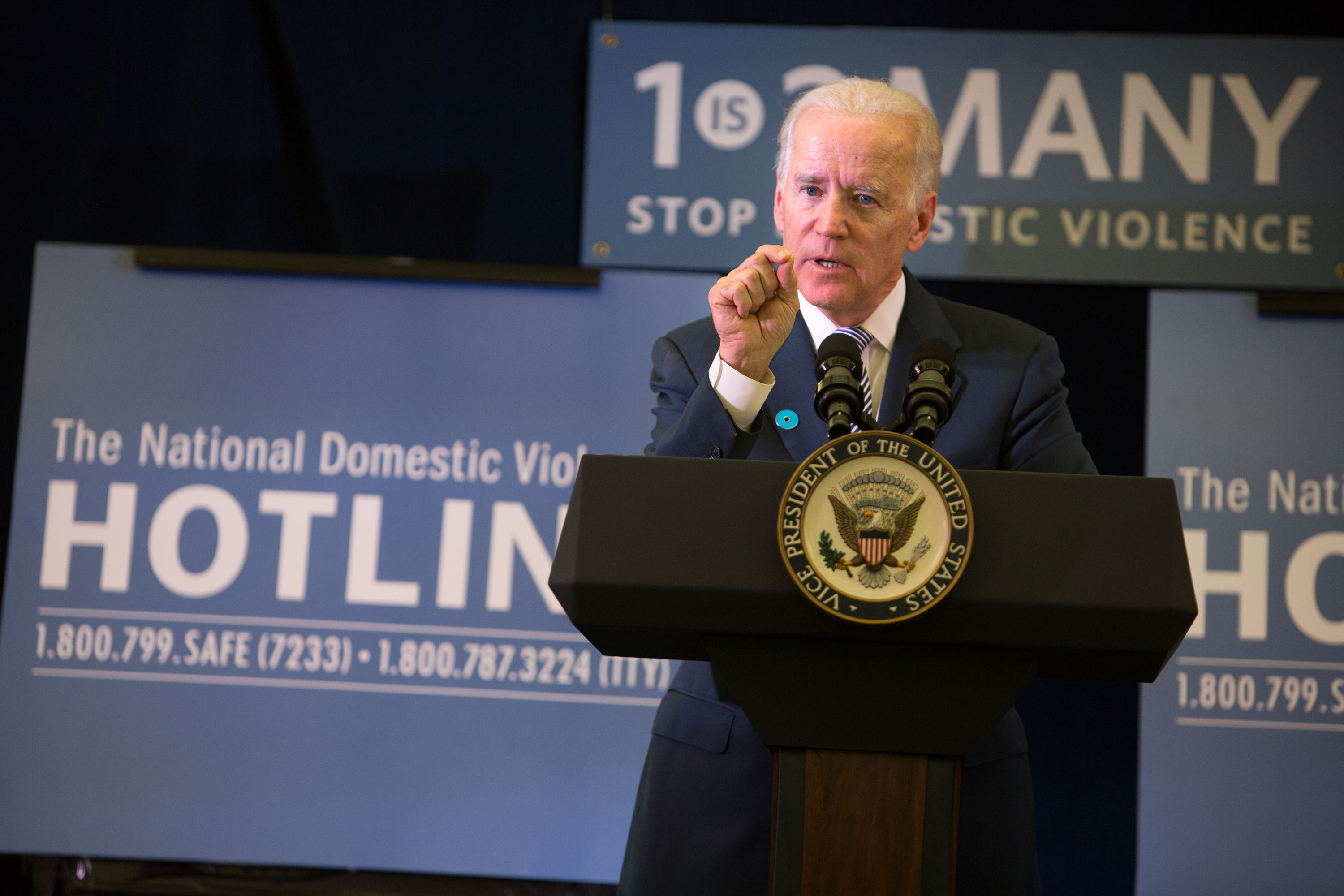 Vice President Joe Biden speaks at an event at the National Domestic Violence Hotline