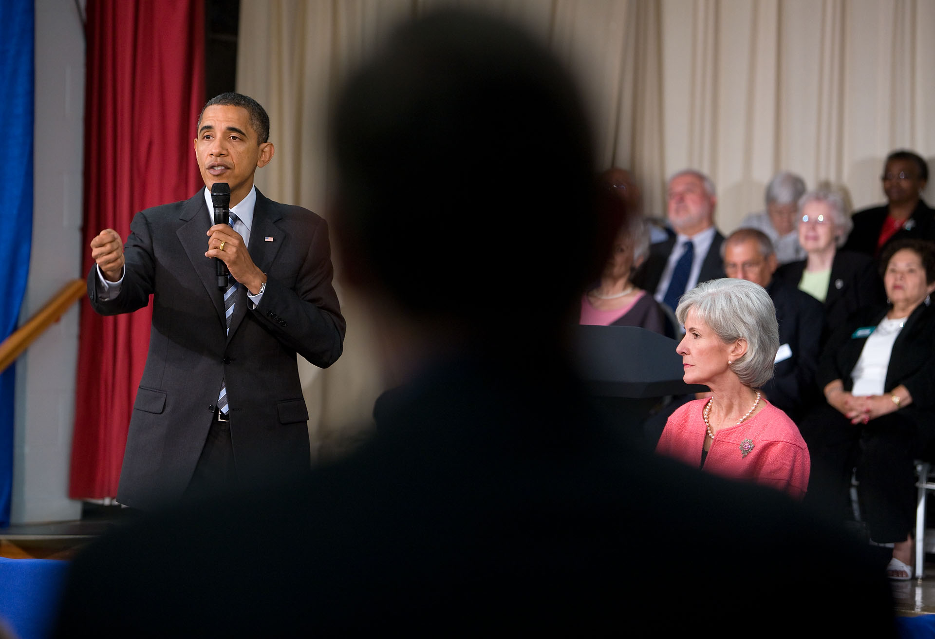 The President at a Tele-Town Hall with Seniors on health Care, Audience in Foreground