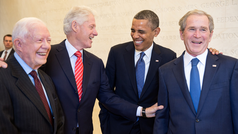 Jimmy Carter, Bill Clinton, Barack Obama and George W. Bush Together at the Lincoln Memorial