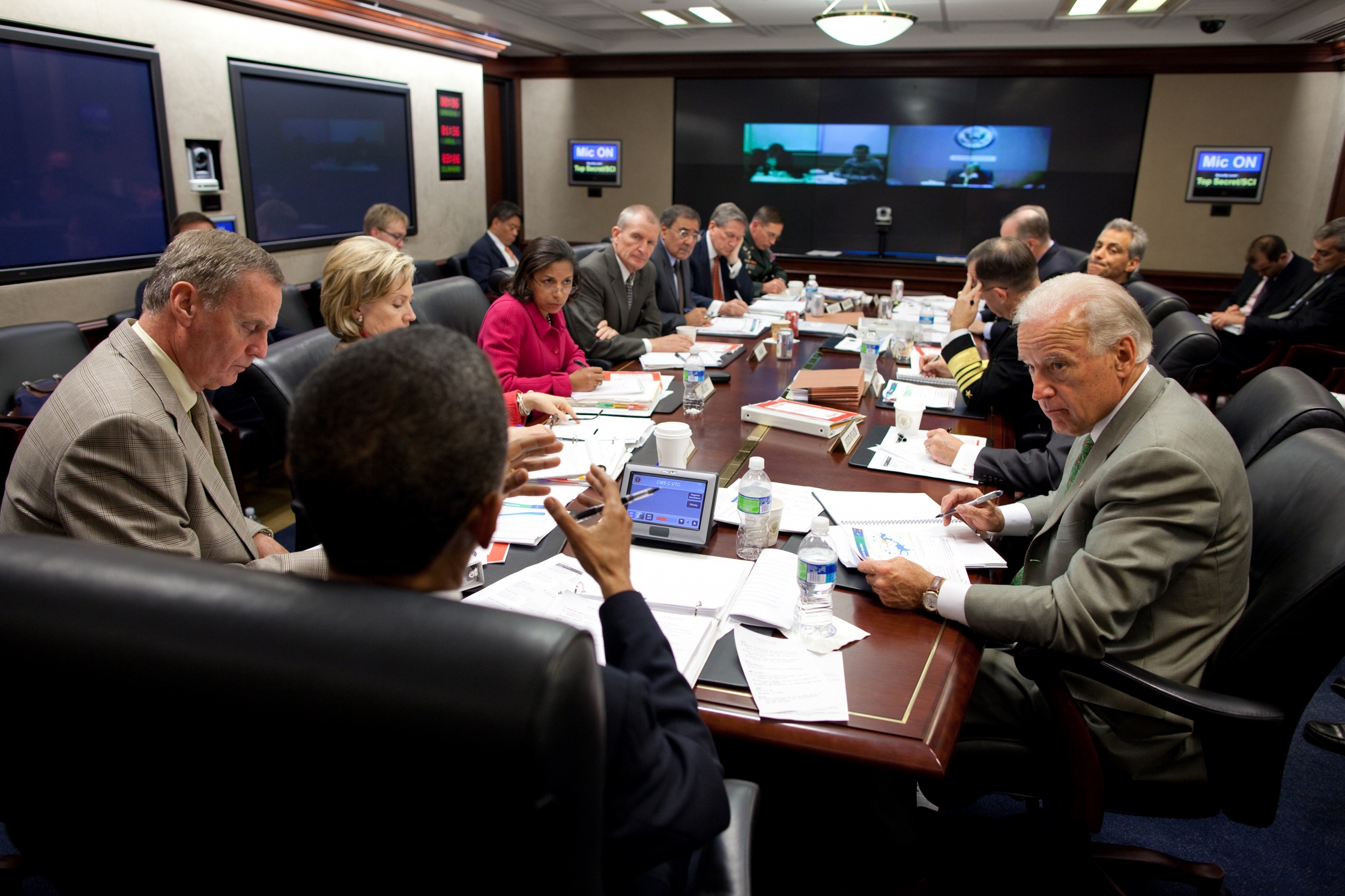 President Barack Obama attends a briefing on Afghanistan in the Situation Room of the White House, Oct. 9, 2009. (Official White House Photo by Pete Souza)