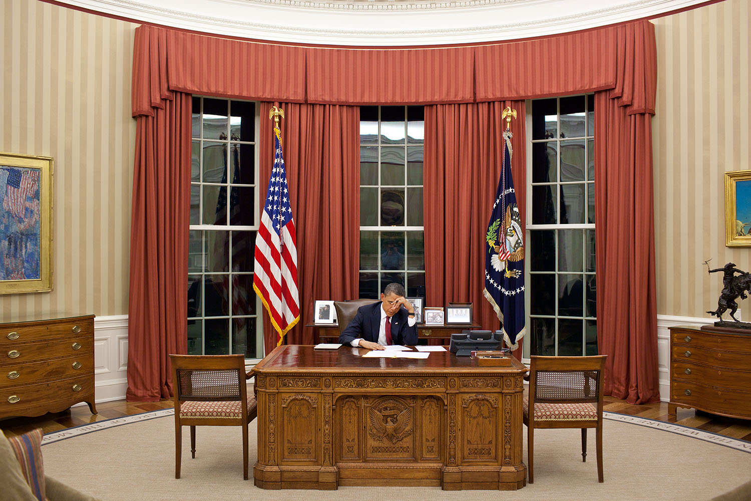 President Obama in the Oval Office prior to the Bin Laden statement