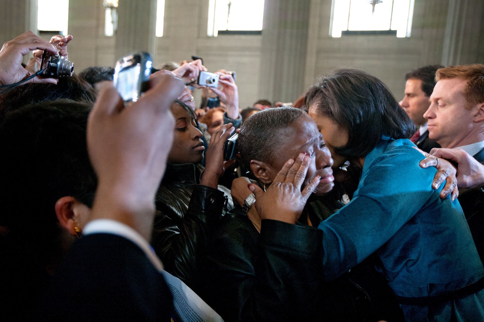 Feb. 26, 2009. Greeting workers at the Environmental Protection Agency in Washington, D.C. (Official White House photo by Joyce N. Boghosian)