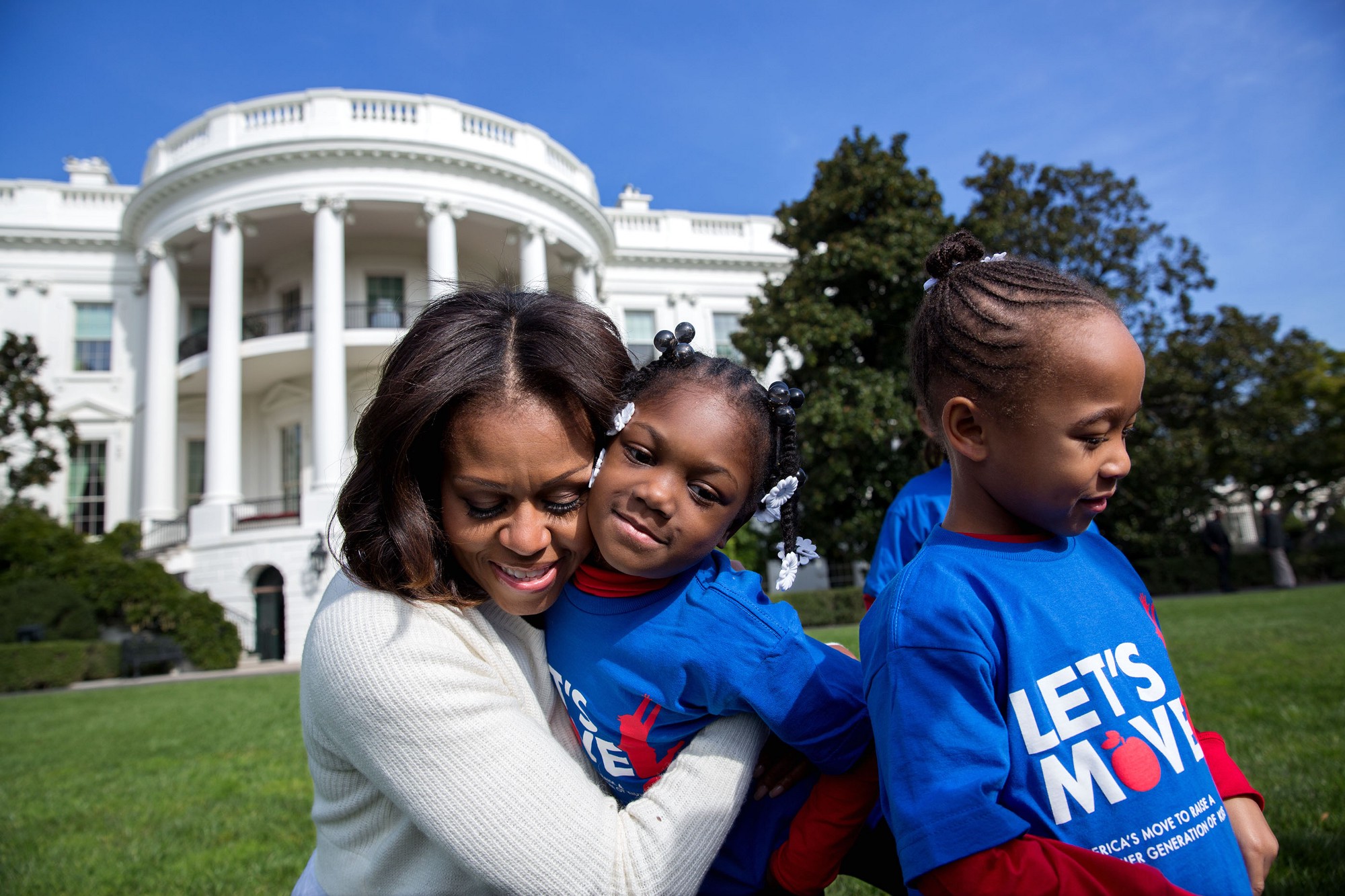 Oct. 28, 2013. With students from Harriet Tubman Elementary School at the White House. (Official White House Photo by Amanda Lucidon)