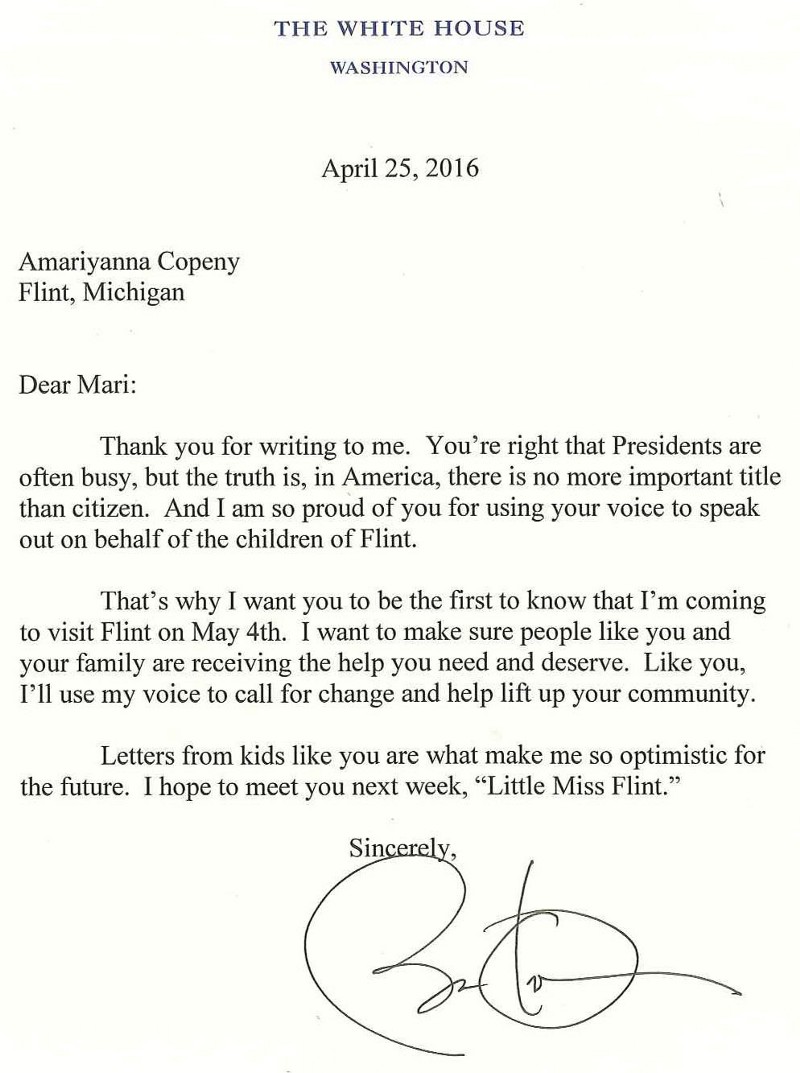 President Obama's reply to Mari