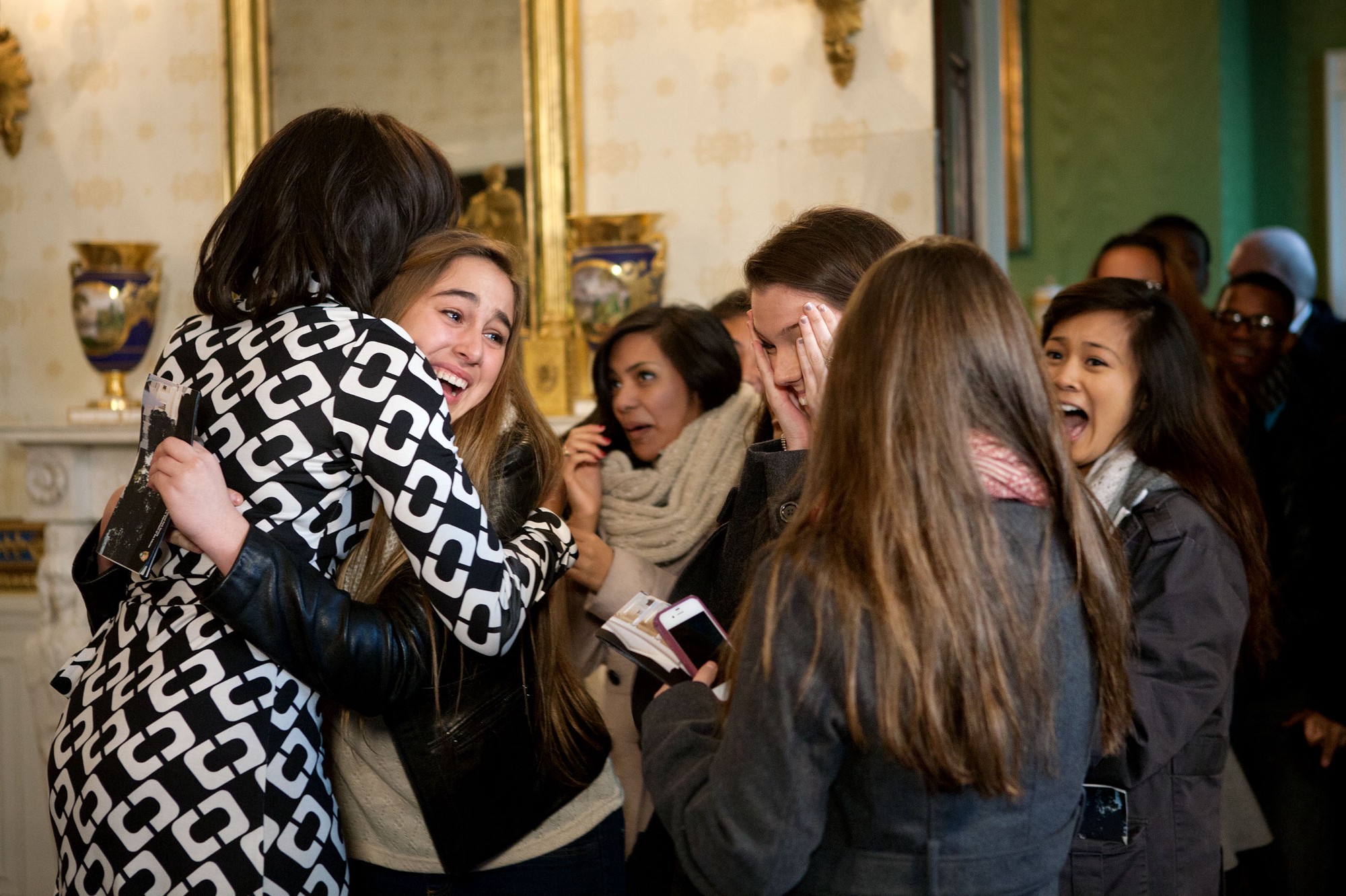 Feb. 16, 2012. Surprising members of the general public during their White House tour. (Official White House Photo by Sonya N. Hebert)