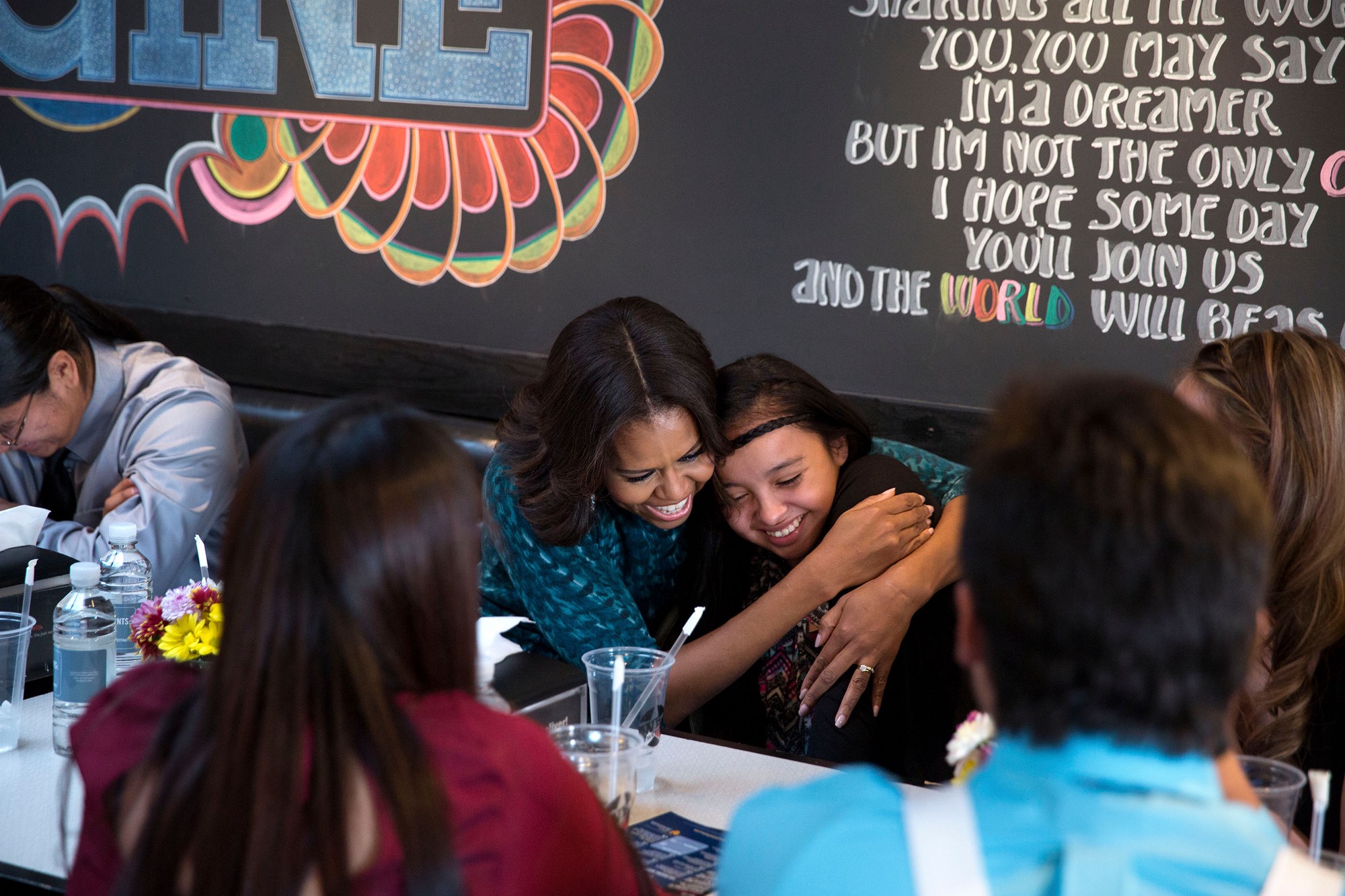 Nov. 20, 2014. With students from the Standing Rock Sioux Tribe at lunch in Washington, D.C. (Official White House Photo by Pete Souza)