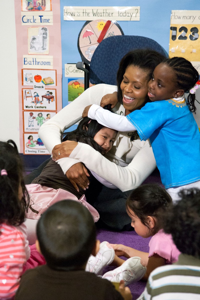 Feb. 20, 2009. With a group of youngsters at Mary’s Center, a community health organization in Washington, D.C. (Official White House Photo by Joyce N. Boghosian)