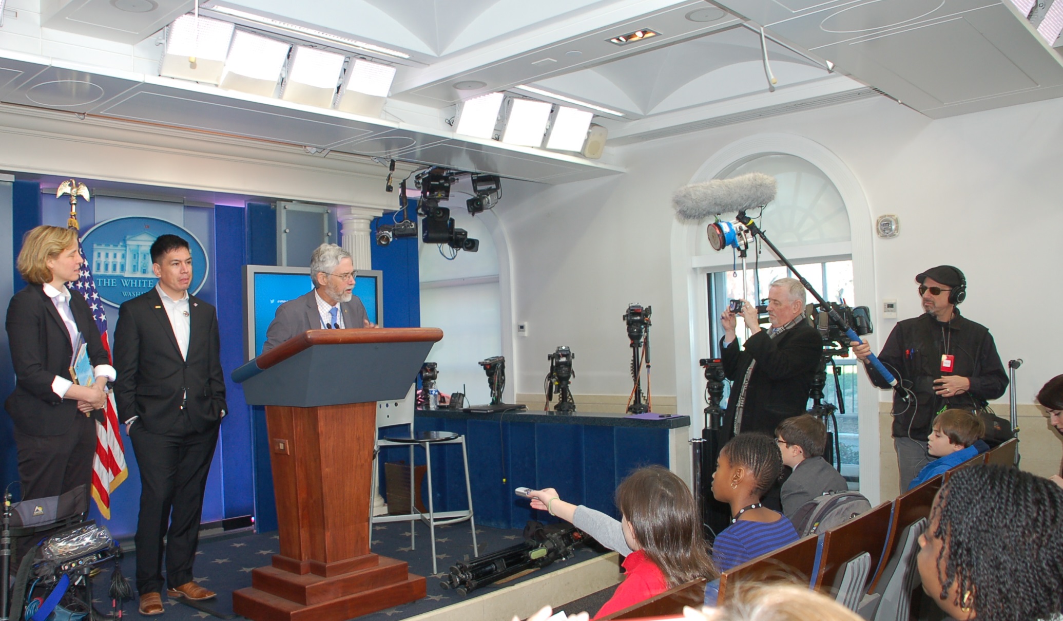 U.S. Chief Technology Officer Megan Smith, Oscar Vazquez, and OSTP Director Dr. John Holdren take questions from kid reporters on the State of STEM.