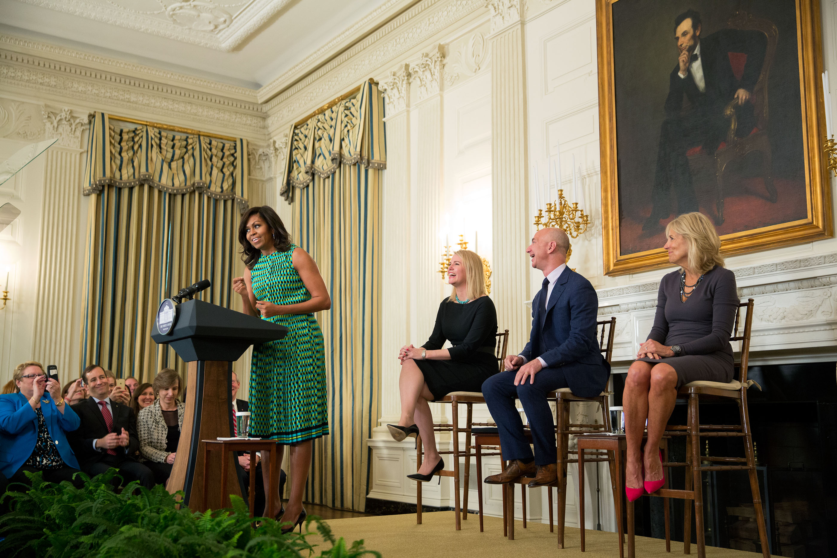 First Lady Michelle Obama and Dr. Jill Biden, in support of Joining Forces, host an event announcing commitments from more than 50 companies that have pledge to hire and train veterans and military spouses,