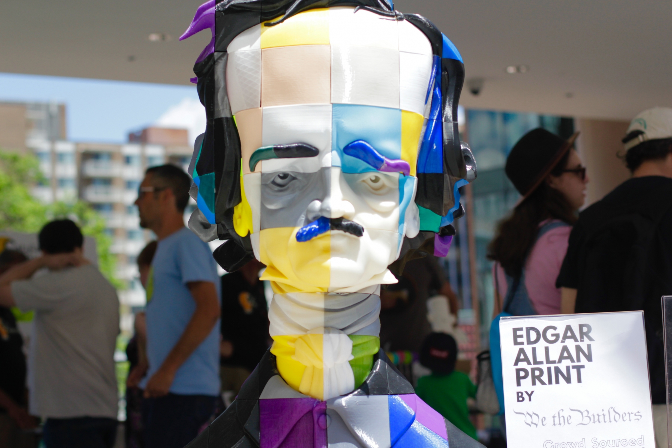 On display at the National Maker Faire, “Edgar Allan Print” was created by We the Builders as a crowd-sourced project involving more than 300 pieces 3D printed by individuals from around the country and assembled into a single statue. (Photo Credit: Tyler Daniels)