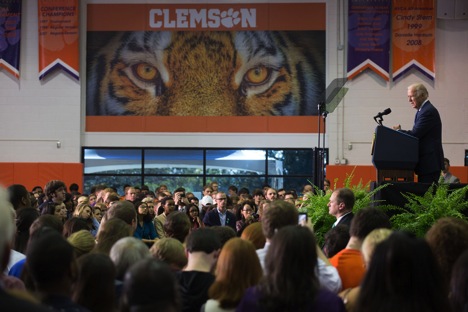 Vice President Joe Biden calls on Clemson to take the It's On Us pledge.