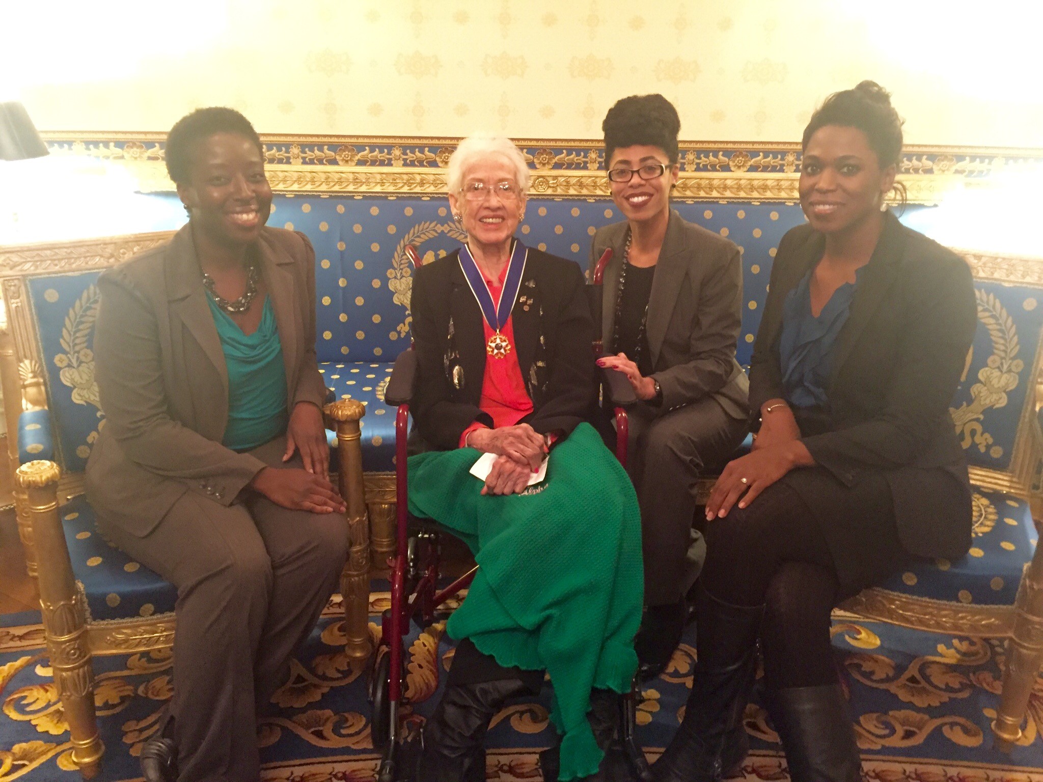 White House Office of Science and Technology staffers meet with Medal of Freedom recipient Katherine Johnson.