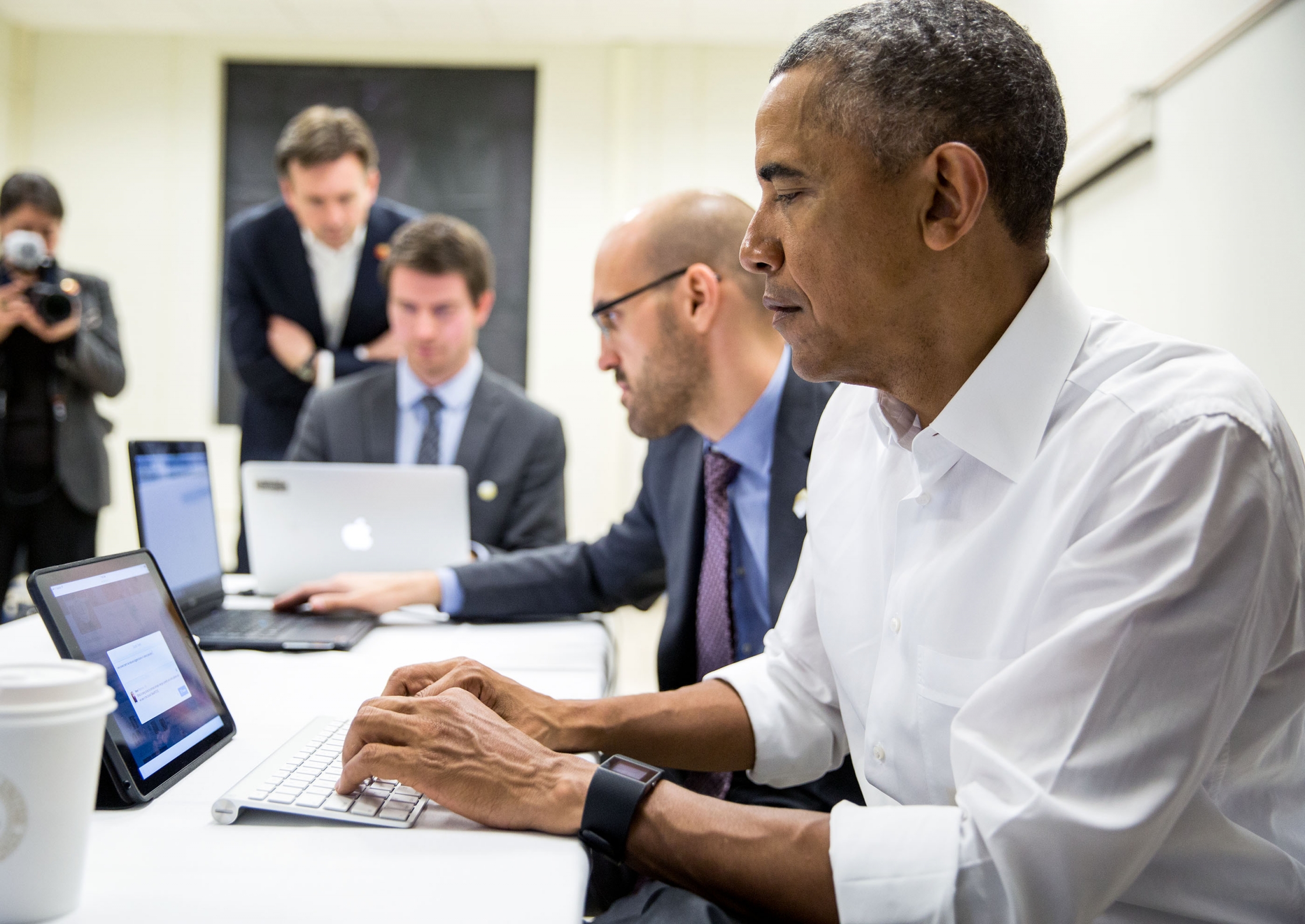 President Obama answers questions during a Twitter Q&A in Baton Rouge.