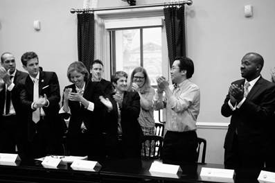 U.S. CTO Megan Smith and former CTO Todd Park meet with Presidential Innovation Fellows.