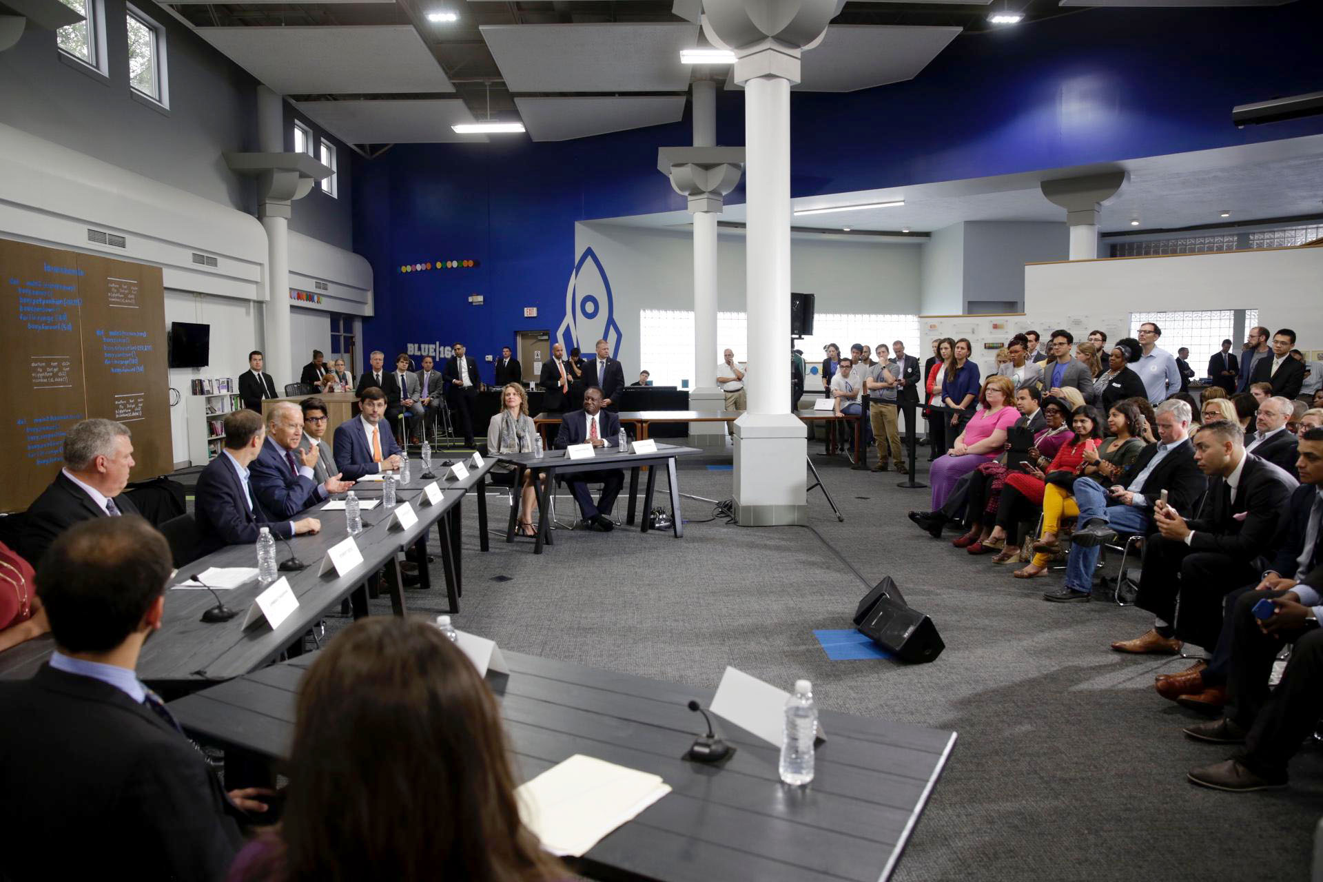 Vice President Joe Biden gives remarks at a roundtable on a tech hire initiative at the LaunchCode Mentor Center in St. Louis, Missouri, Sept. 9, 2016. (Official White House Photo by David Lienemann) 