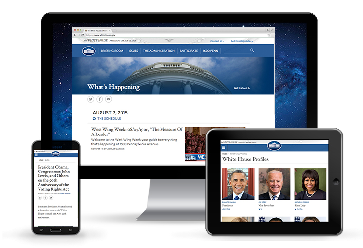 The White House blog redesign shown on multiple devices