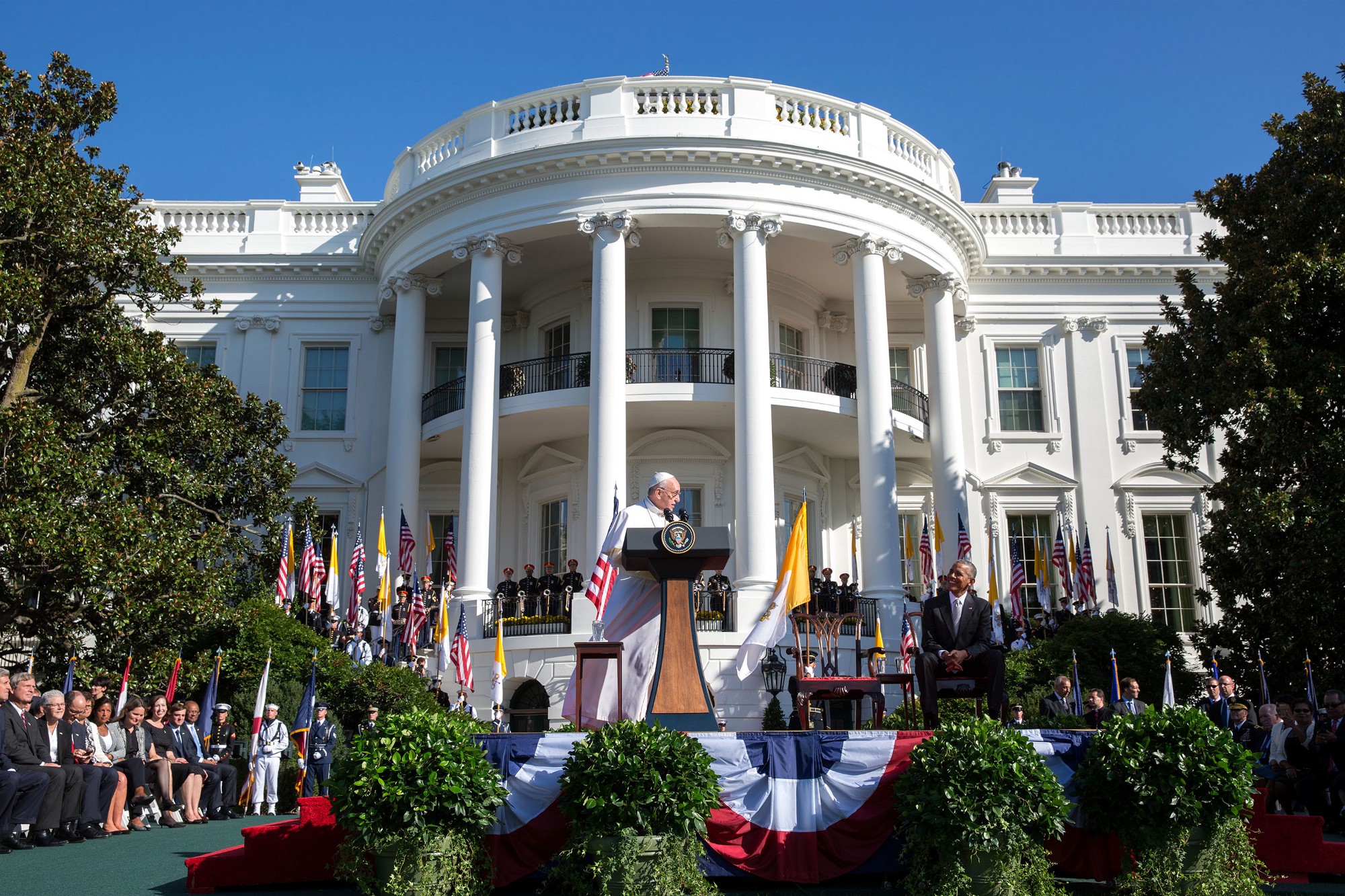 Pope Francis delivers remarks. (Official White House Photo by Pete Souza)